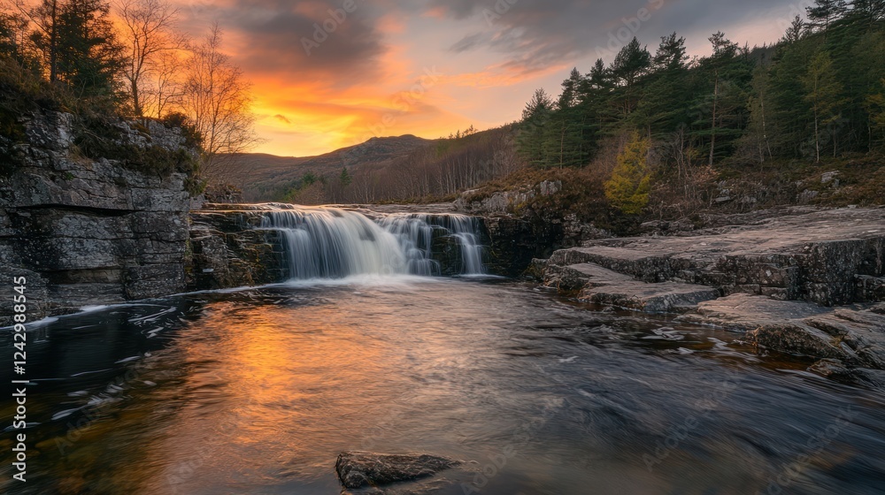 Sunset Waterfall Forest River Landscape Nature Sunset Waterfall Forest River Landscape Nature