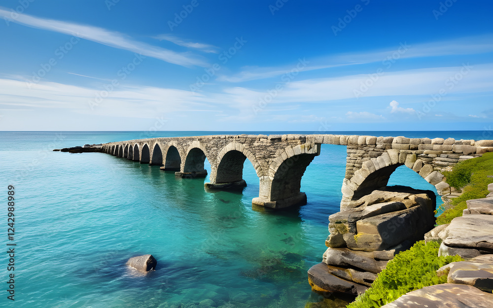 Obraz premium Ancient stone bridge over a tranquil ocean