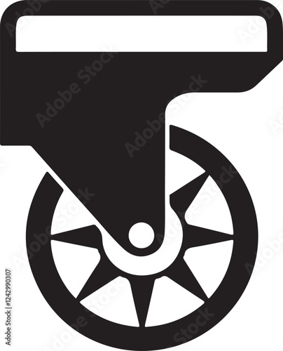 vector illustration of a car wheel, A vector icon of a black silhouette of a front view of a caster wheel on a white background