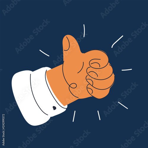 Cartoon vector illustration of a hand giving a thumbs-up, radiating positivity and confidence over dark background