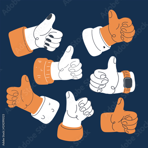 Cartoon vector illustration of three hands exchanging money, symbolizing collaboration, trade, and economic exchange over dark background