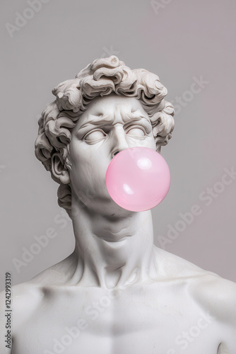 Classical Marble Bust Blowing Bubblegum: A Whimsical Fusion of Timeless Artistry and Modern Humor