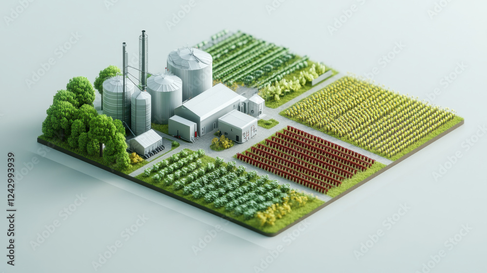 custom made wallpaper toronto digitalhigh-tech farmland with equipment, 3D isometric, future technology style, Isolated on pure white.