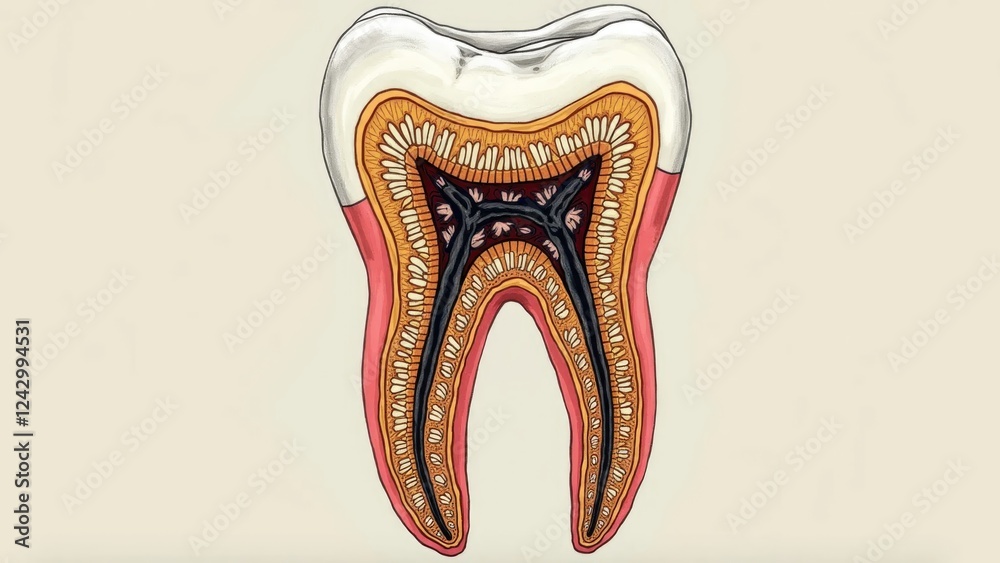 Artistic Tooth Cross-Section with Beautifully Integrated Floral Patterns Artistic Tooth Cross-Section with Beautifully Integrated Floral Patterns