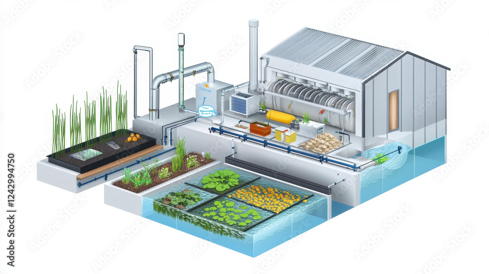 custom made wallpaper toronto digitalAquaponics System. hydroponics and aeroponics as growing systems outline diagram.Clipping path included. Isolated on pure white.