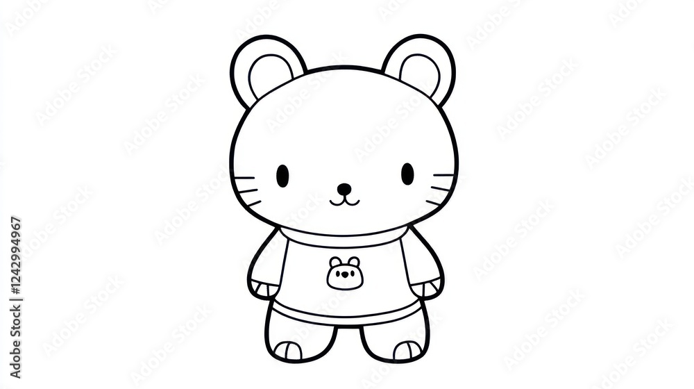 Fototapeta premium Cute cartoon mouse wearing sweater, coloring page