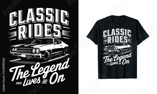 Celebrate automotive heritage with our "Classic Rides - The Legend Lives On" T-shirt! Featuring a striking vintage car design, this T-shirt is perfect for car enthusiasts who admire classic rides 