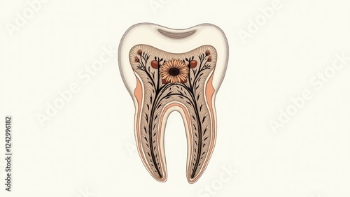 Artistic Tooth Cross-Section with Beautifully Integrated Floral Patterns photo