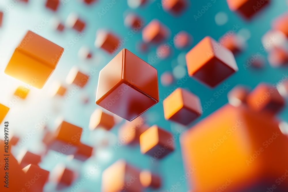 3D render of abstract cubes floating in zero gravity. Dynamic background., Generative AI 3D render of abstract cubes floating in zero gravity. Dynamic background., Generative AI