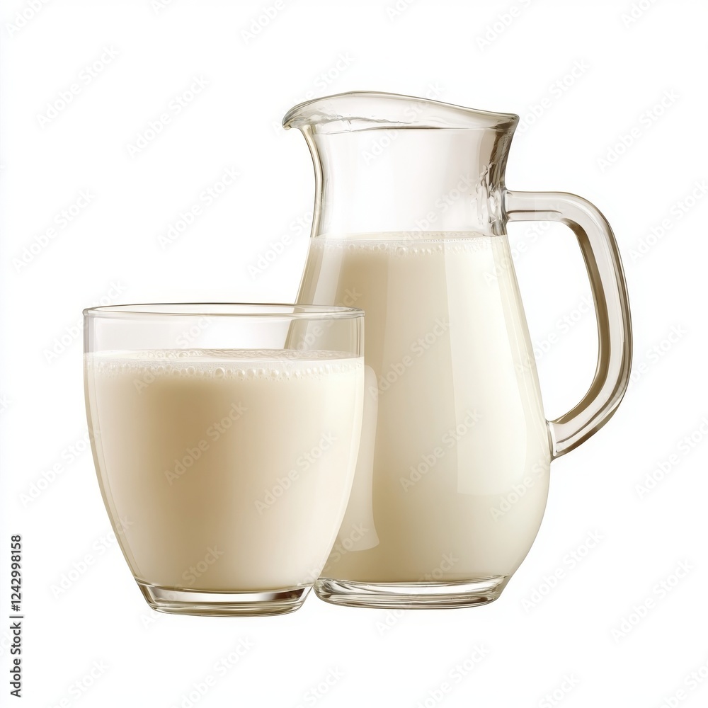 Refreshing Glass and Pitcher of Milk Refreshing Glass and Pitcher of Milk