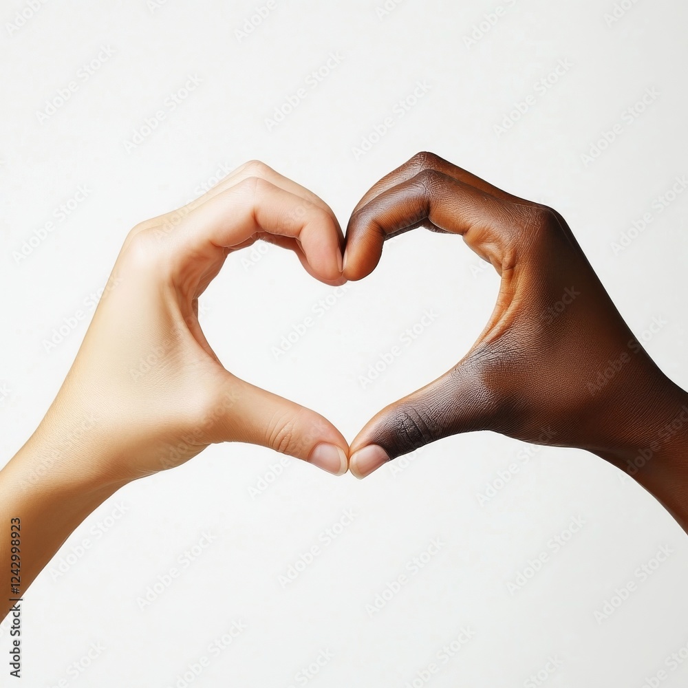 Obraz premium Unity and Love: A Heart Formed by Two Hands of Different Skin Tones