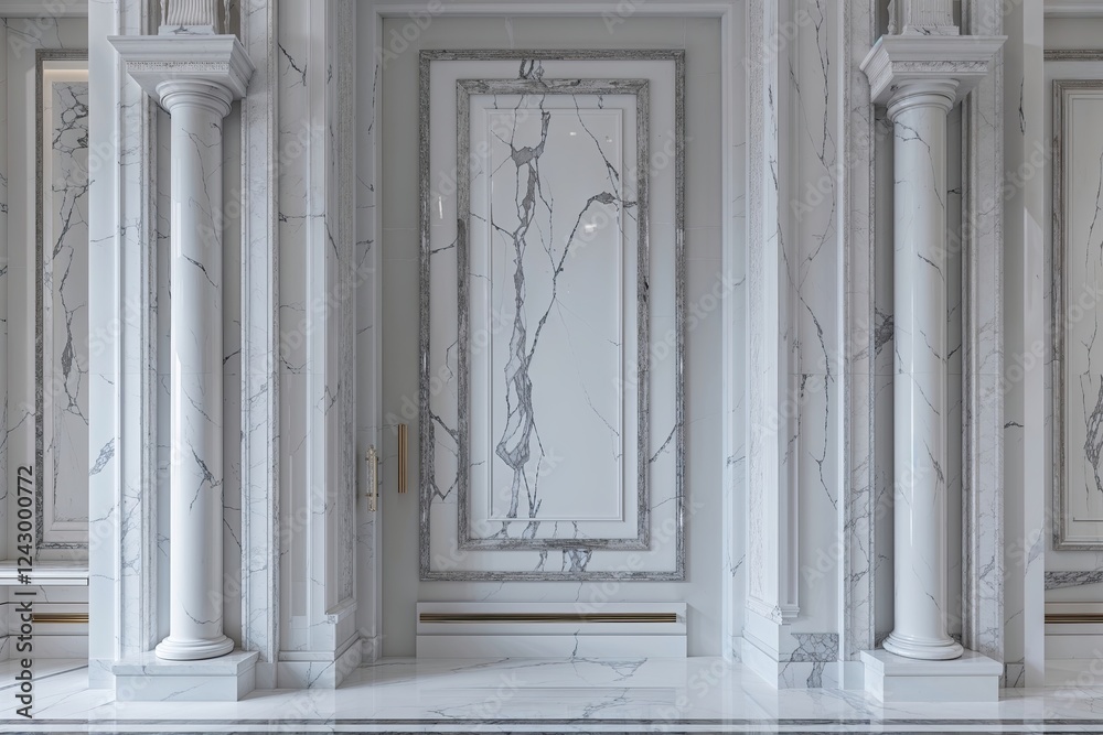Obraz premium Luxurious White Marble Facade with Sophisticated Veining Highlighting Modern Elegance