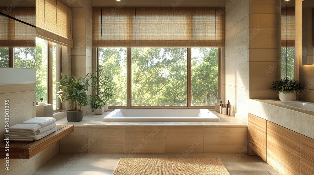 Obraz premium Relaxing bathroom retreat modern home interior design bright space calm vibe