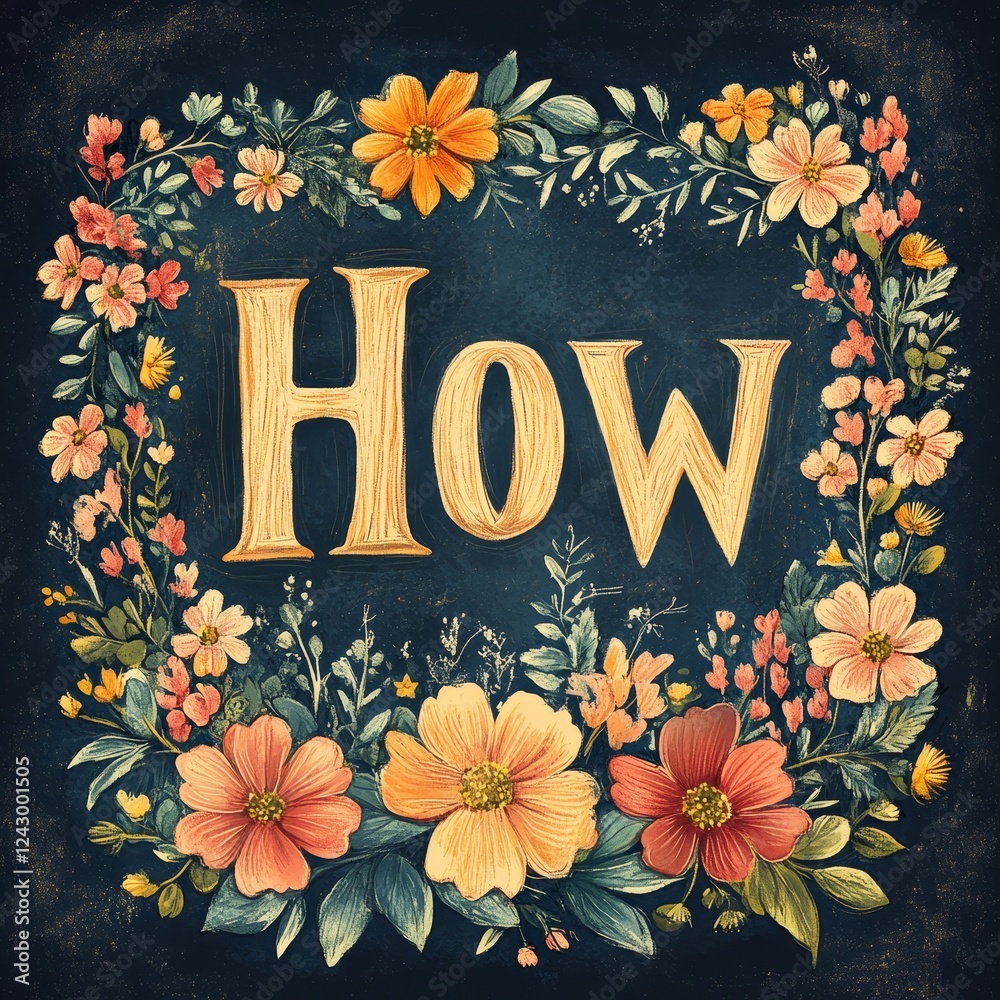 Abstract hand-drawn typography banner with floral borders., Generative AI Abstract hand-drawn typography banner with floral borders., Generative AI