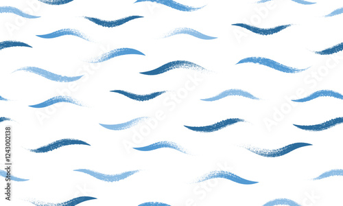 Seamless wave pattern. Wavy grunge brush stroke. Hand drawn water sea  vector background. 