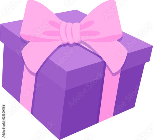Purple present gift box with girlish pink ribbon cartoon illustration image