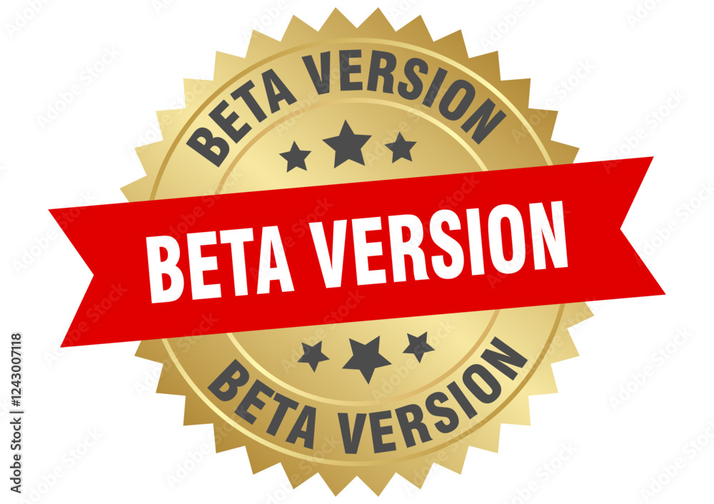 Obraz premium beta version. beta version round red and gold label isolated on transparent background
