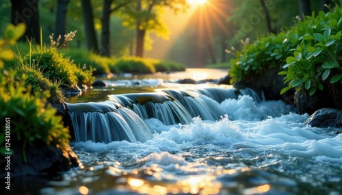 Softly flowing water of Kurchum River in the morning, waterfall, water, stream photo