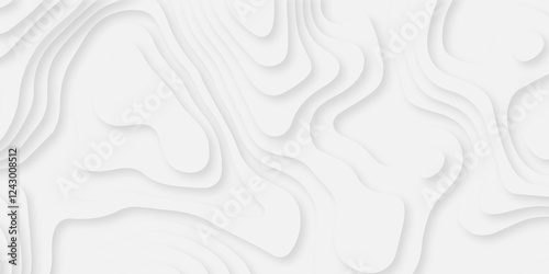 Abstract white paper cut background with lines. Background of the topographic map. White wave paper curved reliefs abstract background. Realistic papercut decoration textured with wavy layers.
