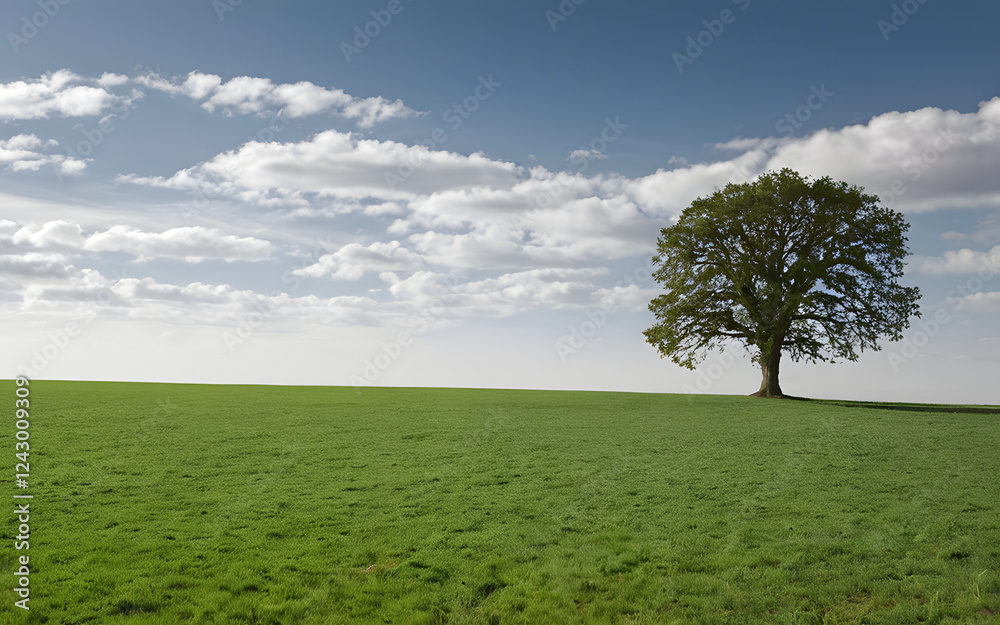 Obraz premium Wide open field with a lone tree