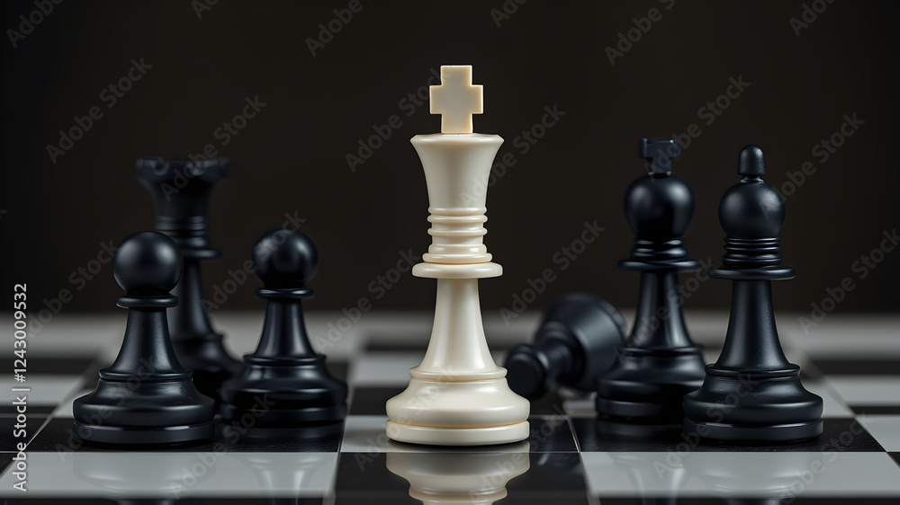 a single white chess piece in the middle of a bunch of other blacks. Generative AI a single white chess piece in the middle of a bunch of other blacks. Generative AI