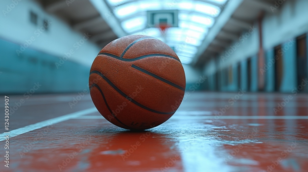 Basketball Rolling on the Gym Floor During Practice Session. Generative AI