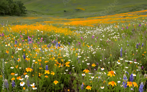 Rolling with scattered wildflowers