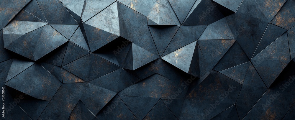Fototapeta premium Steel panels or sheets, showcasing an abstract modern architecture exterior or interior detail, with an industrial backdrop in a hi-tech style, and featuring a polygonal geometric structure in