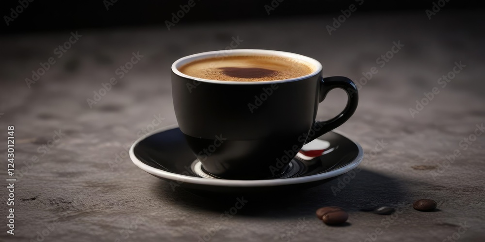 Fototapeta premium Rich and dark espresso coffee in a small ceramic cup, espresso, warmth