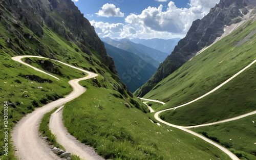 Winding trail through a secluded mountain pass