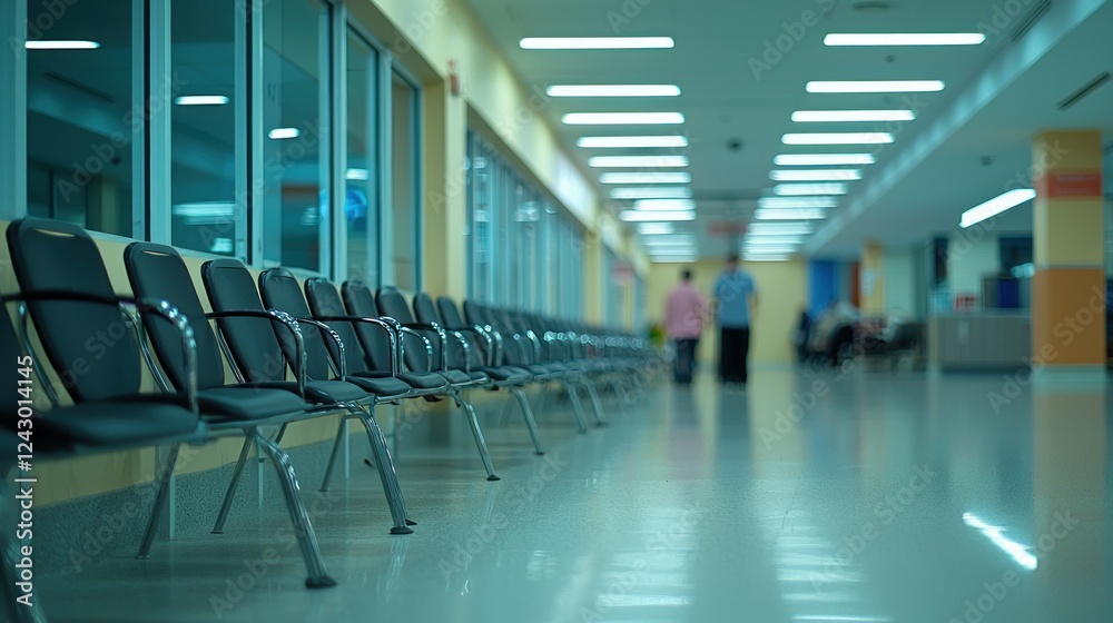 Fototapeta premium Empty Hospital Waiting Room with Rows of Chairs
