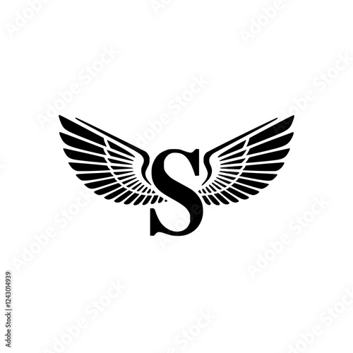 Winged Letter S Black Logo Design , Black letter S with symmetrical wings, creating a bold and stylish logo. Perfect for branding, aviation, business, sports, or creative identity.  
 
