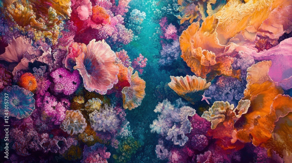Stunning aerial view of a turquoise coral reef in clear blue water under a bright sky Stunning aerial view of a turquoise coral reef in clear blue water under a bright sky