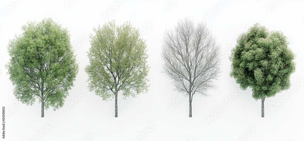 Obraz premium top-down view of a set of trees as a 3D illustration, suitable for digital composition, illustration, 2D plans, and architecture visualization