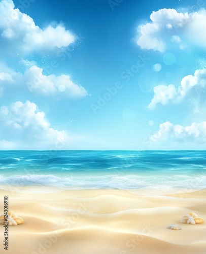 The ocean, blue sky, and beach landscape with white sand make for a perfect summer vacation outdoors in Hawaii. This seaside location is an ideal tropical destination for a journey on the island.