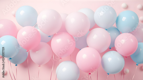 Wallpaper Mural Beautiful panoramic background with pink and blue balloons. Group of pastel party balloons on soft background. Concept of happiness, joy, birthday. Generative AI Torontodigital.ca