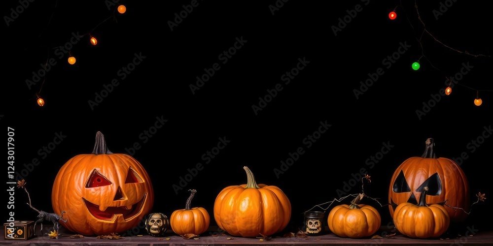 Spooky halloween pumpkin surrounded by bats on black background, scary, celebration, black background Spooky halloween pumpkin surrounded by bats on black background, scary, celebration, black background