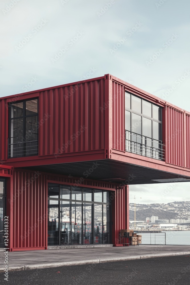StockThe exterior architecture of a sleek, modern vertical warehouse office building StockThe exterior architecture of a sleek, modern vertical warehouse office building