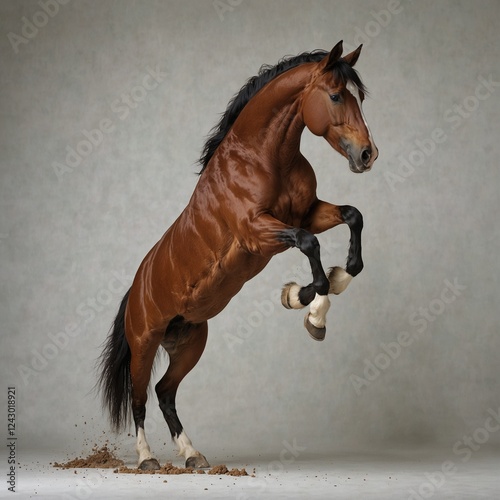 A horse with intricate markings on its coat, captured in high detail, with a stark white background.