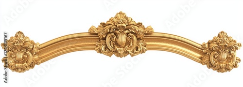 An isolated, vintage golden rectangle frame for photos, featuring antique carved gilded details on a white background