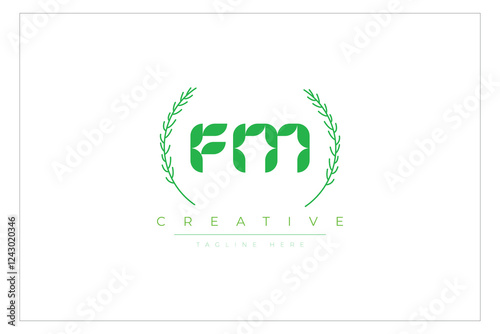 FM letters eco logo with leaf. Fresh nature and healthy leaf logo design.