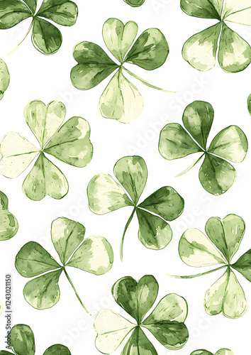 Watercolor clover leaf pattern. 