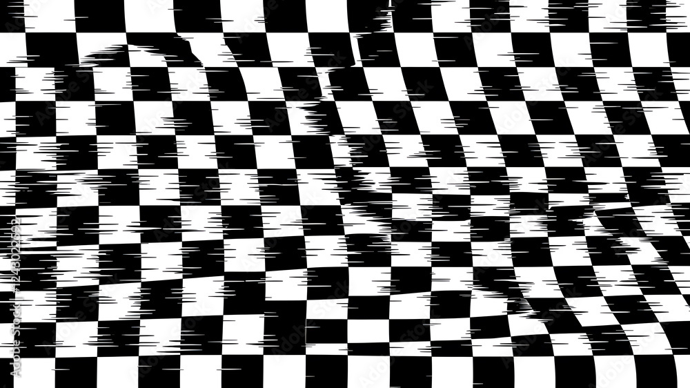 Checkered background with distortion effect. Abstract black and white background, distorted checkered pattern. Chessboard surface. Abstract banner with distortion. Vector illustration. Generative AI Checkered background with distortion effect. Abstract black and white background, distorted checkered pattern. Chessboard surface. Abstract banner with distortion. Vector illustration. Generative AI