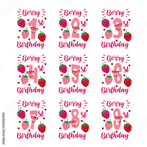 Strawberry 1-9 Years Old Birthday vector illustration.ai