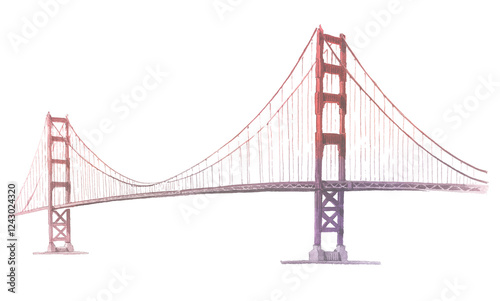 Golden Gate Bridge png watercolor illustration, San Francisco's architecture, transparent background