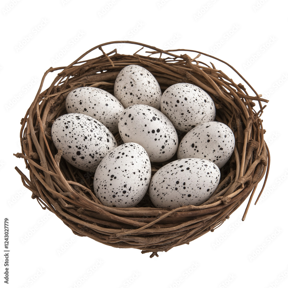 ceramic nest holding speckled eggs isolated on transparent white background ceramic nest holding speckled eggs isolated on transparent white background