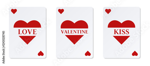 Set of cards with hearts and inscriptions for Valentines day.