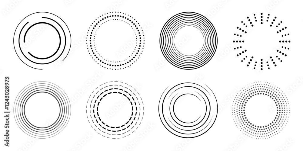 Collection of speed dotted, dashed, ripple circle vector icons