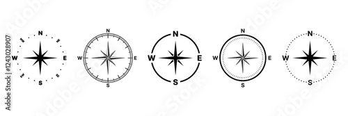 Set of compass icons. Navigation compasses icons set. Compass symbols vector illustration