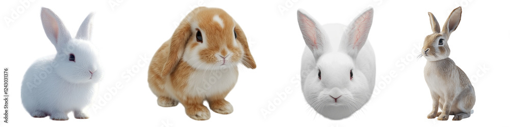 Rabbit isolated on transparent background, PNG, Set of Rabbit isolated on transparent background, PNG, Set of